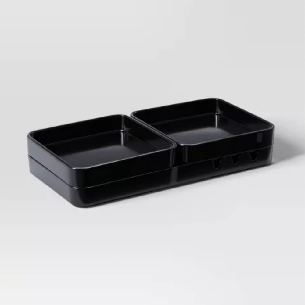 Room Essentials 3pc Stackable Melamine Decorative Trays Black